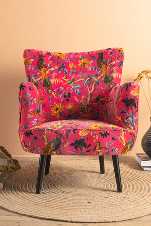 Cerise Bird of Paradise Velvet Armchair