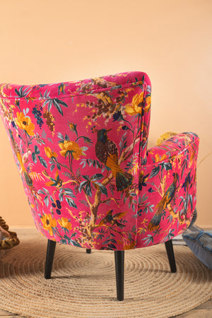 Cerise Bird of Paradise Velvet Armchair