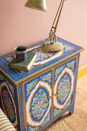 Blue Floral Hand Painted Wooden Cabinet