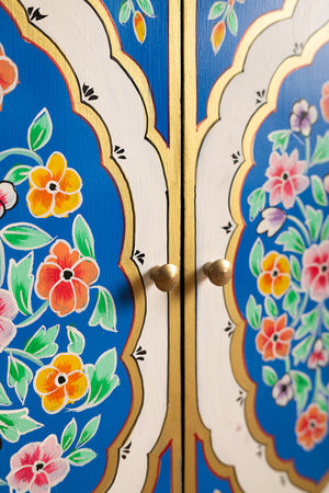 Blue Floral Hand Painted Wooden Cabinet