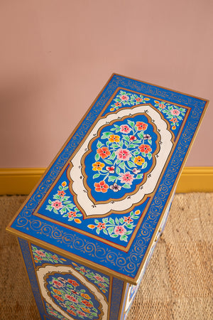 Blue Floral Hand Painted Wooden Cabinet
