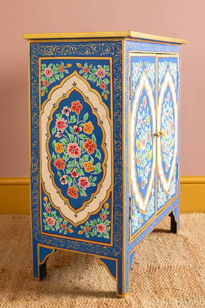 Blue Floral Hand Painted Wooden Cabinet
