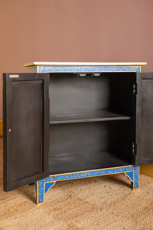 Blue Floral Hand Painted Wooden Cabinet