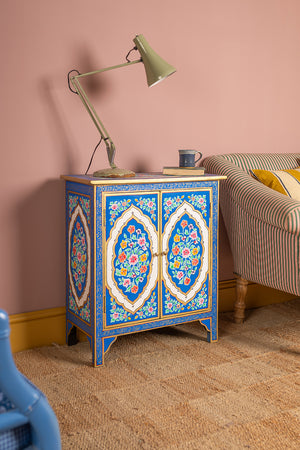 Blue Floral Hand Painted Wooden Cabinet
