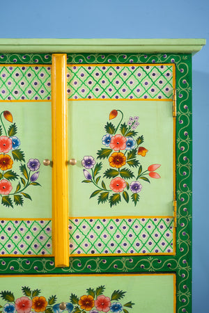 Green Floral Hand Painted Cupboard