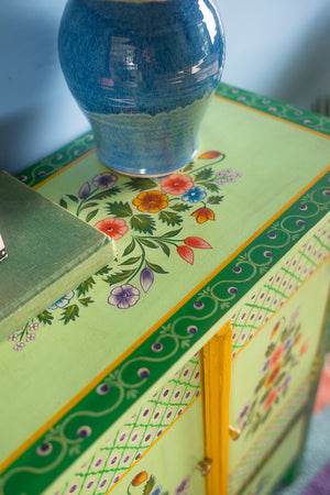 Green Floral Hand Painted Cupboard
