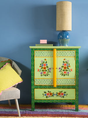 Green Floral Hand Painted Cupboard