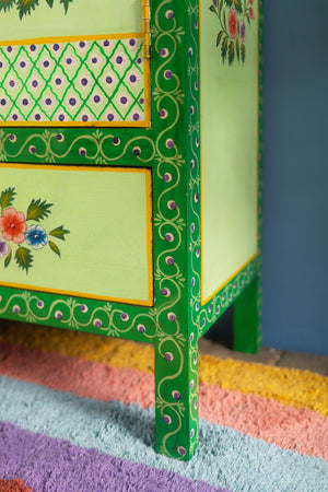 Green Floral Hand Painted Cupboard