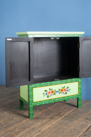 Green Floral Hand Painted Cupboard