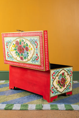 Rose Bouquet Hand Painted Trunk