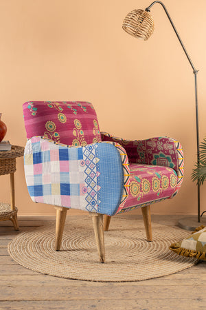 Fuchsia Kantha Panelled Armchair - 05