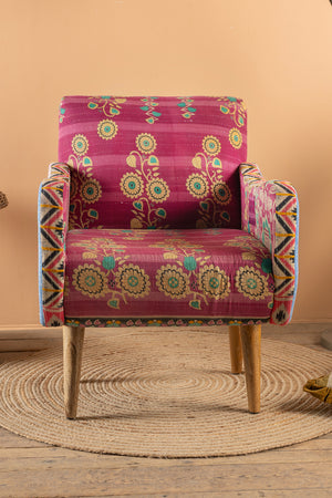 Fuchsia Kantha Panelled Armchair - 05