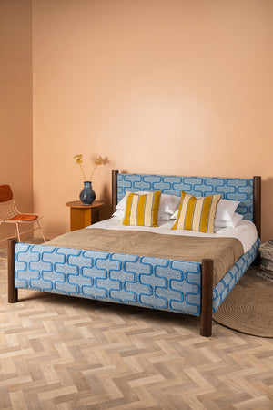 Artus Acacia Wood Super King Bed with Hudson Upholstery