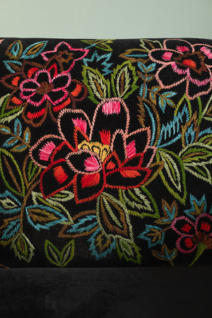 Black & Neon Velvet Embroidered Armchair