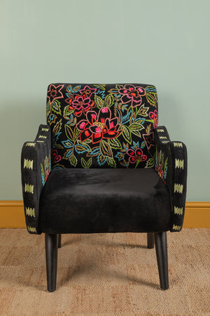 Black & Neon Velvet Embroidered Armchair