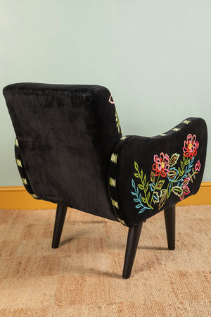 Black & Neon Velvet Embroidered Armchair