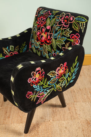 Black & Neon Velvet Embroidered Armchair