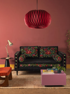 Black & Neon Velvet Embroidered Sofa