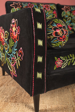 Black & Neon Velvet Embroidered Sofa