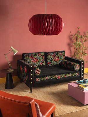 Black & Neon Velvet Embroidered Sofa
