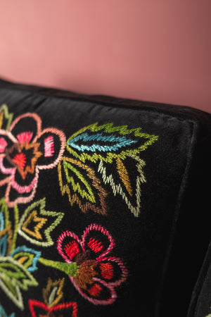 Black & Neon Velvet Embroidered Large Sofa