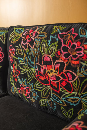 Black & Neon Velvet Embroidered Large Sofa