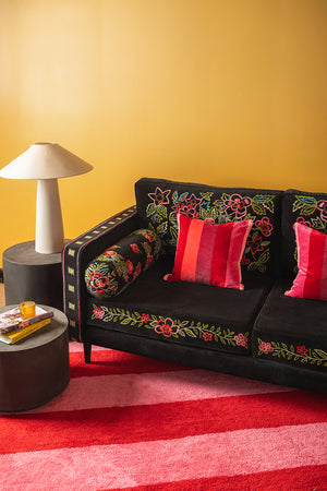 Black & Neon Velvet Embroidered Large Sofa