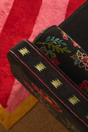 Black & Neon Velvet Embroidered Large Sofa