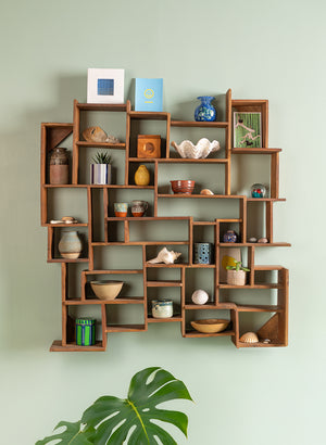 Wooden Block Wall Shelf