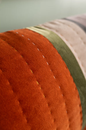 Wooden Sofa with Striped Velvet Cushions