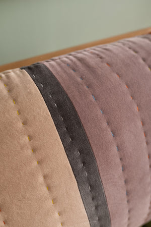 Wooden Sofa with Striped Velvet Cushions