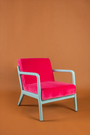 Pink Yarrow & Mist Blue Colourblock Velvet Chair
