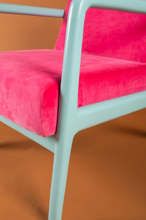 Pink Yarrow & Mist Blue Colourblock Velvet Chair