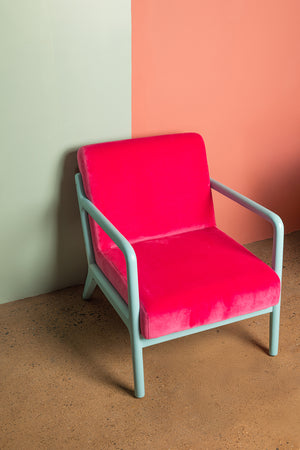 Pink Yarrow & Mist Blue Colourblock Velvet Chair