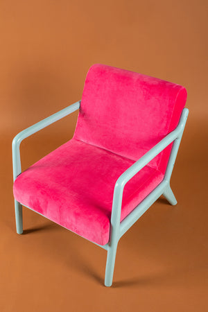 Pink Yarrow & Mist Blue Colourblock Velvet Chair