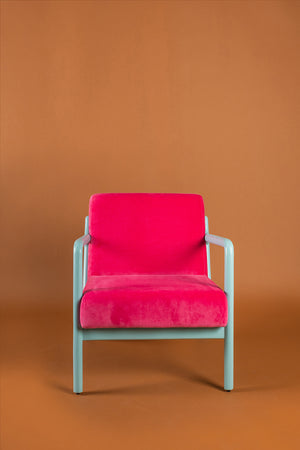Pink Yarrow & Mist Blue Colourblock Velvet Chair
