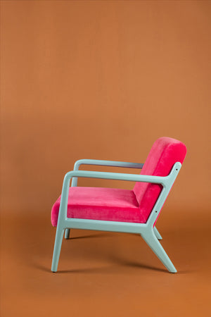 Pink Yarrow & Mist Blue Colourblock Velvet Chair