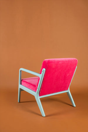 Pink Yarrow & Mist Blue Colourblock Velvet Chair
