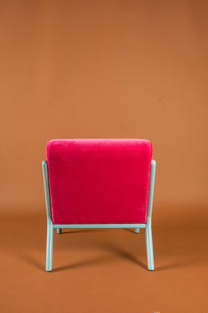 Pink Yarrow & Mist Blue Colourblock Velvet Chair