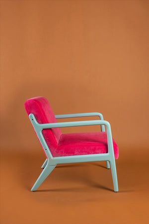 Pink Yarrow & Mist Blue Colourblock Velvet Chair