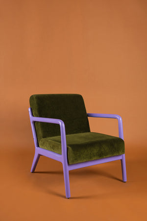 Moss Green & Cornflower Colourblock Velvet Chair