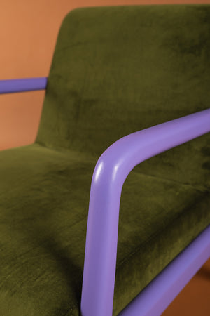 Moss Green & Cornflower Colourblock Velvet Chair