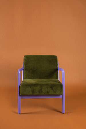Moss Green & Cornflower Colourblock Velvet Chair