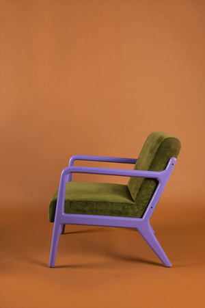 Moss Green & Cornflower Colourblock Velvet Chair