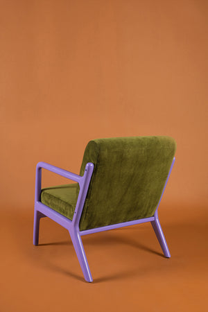 Moss Green & Cornflower Colourblock Velvet Chair