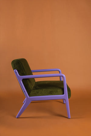 Moss Green & Cornflower Colourblock Velvet Chair
