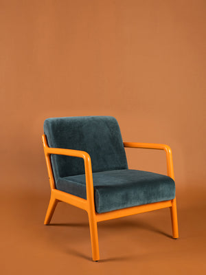 Deep Sapphire & Pumpkin Colourblock Velvet Chair