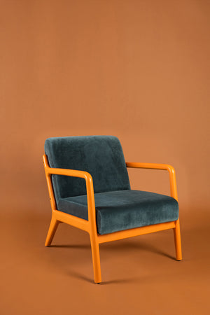 Deep Sapphire & Pumpkin Colourblock Velvet Chair