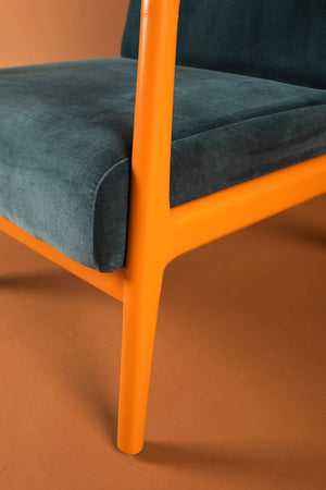 Deep Sapphire & Pumpkin Colourblock Velvet Chair