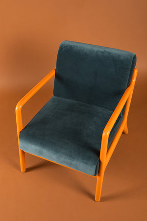 Deep Sapphire & Pumpkin Colourblock Velvet Chair